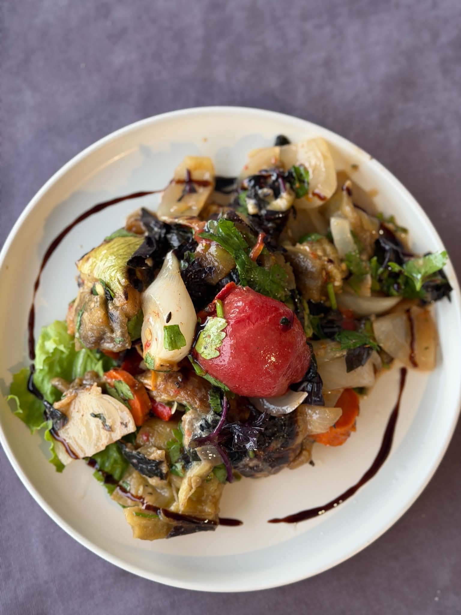 Seasonal smoked salad served at ROKA NATURALS